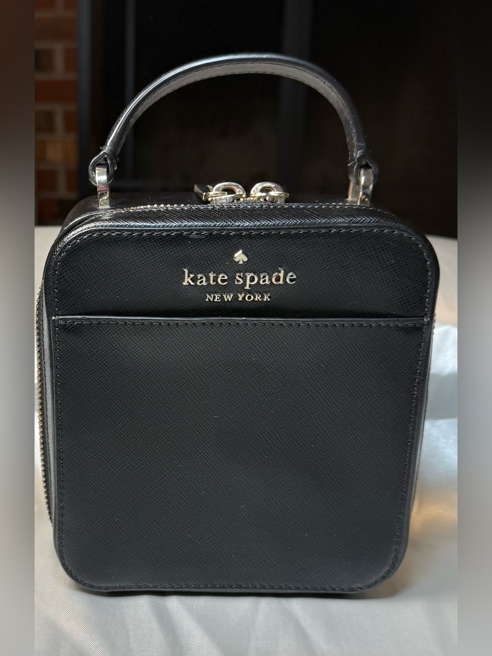 NWOT Kate Spade Black Mini Top-Handle Crossbody with Gold Hardware and Scarf - Picture 2 of 11